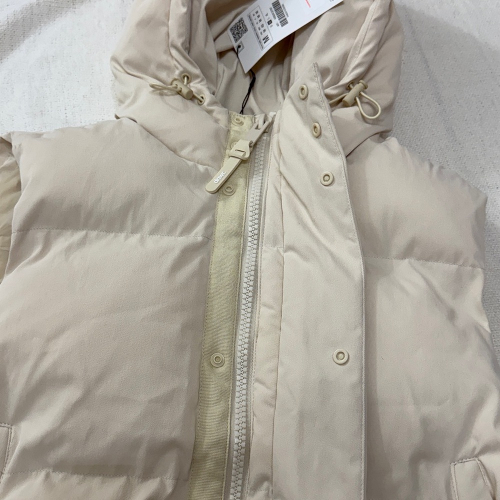 ZARA Men's Cream Hooded Puffer Jacket Vest new - Picture 6 of 9